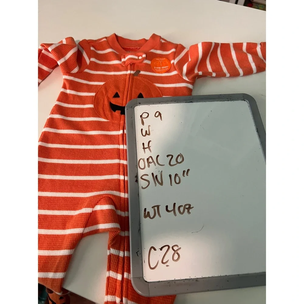 Carter's‎ Halloween Pumpkin Striped Thermal Footed Sleeper Pajamas Baby 3M NWT